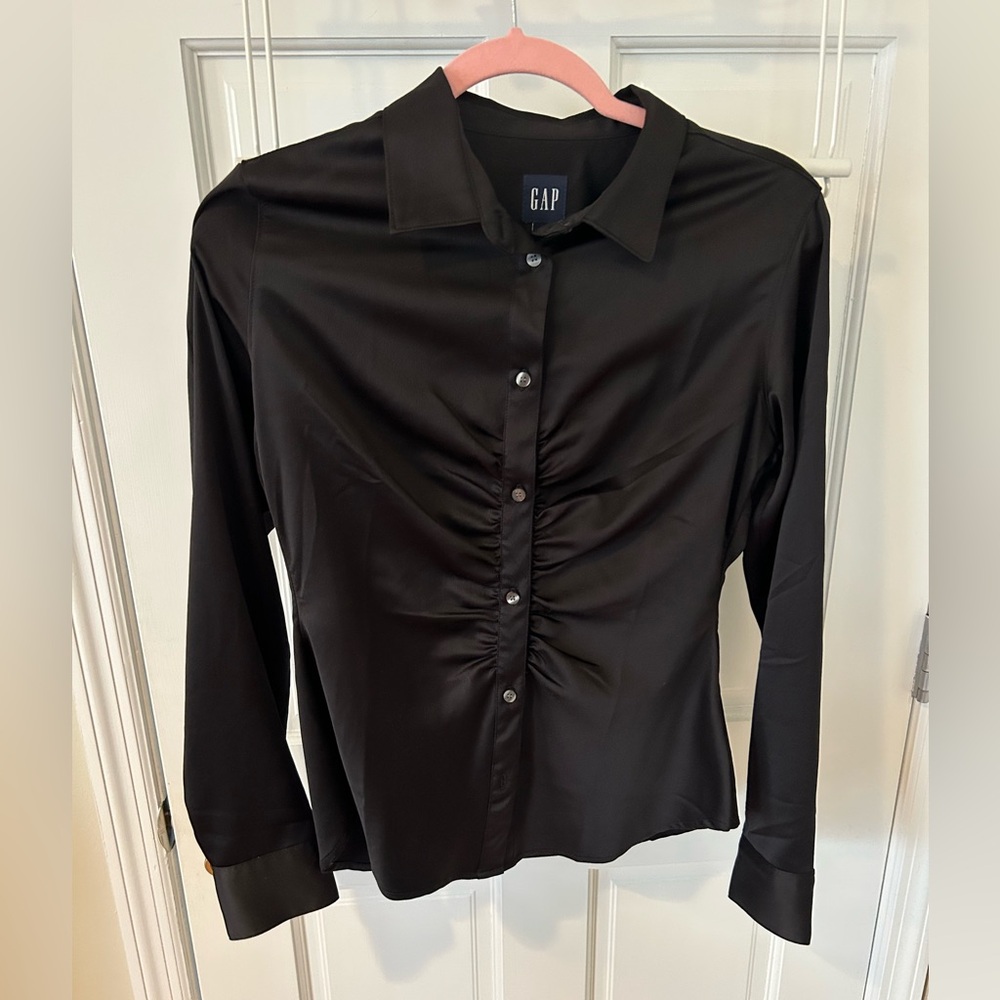 GAP Women's Black Button Down Satin Shirt